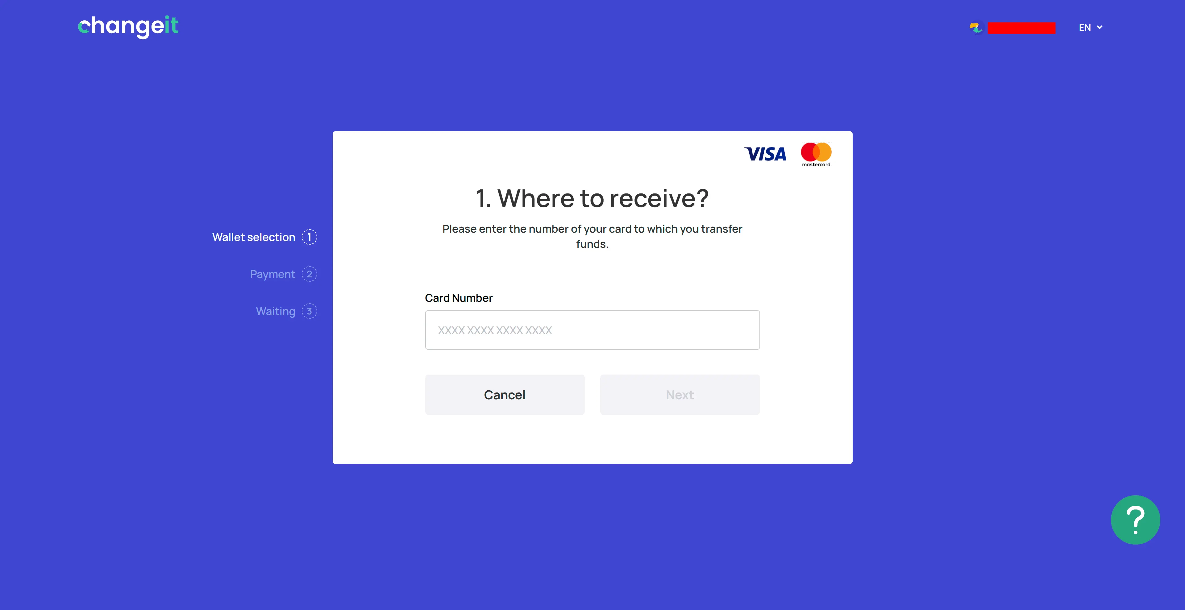 ChangeIt order step 1: Card Number field for UAH payout
